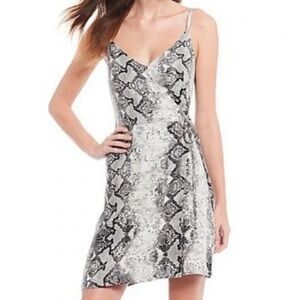 Sanctuary Wrap it Up Slip Dress in Queen Snake Skin Print Black Gray
